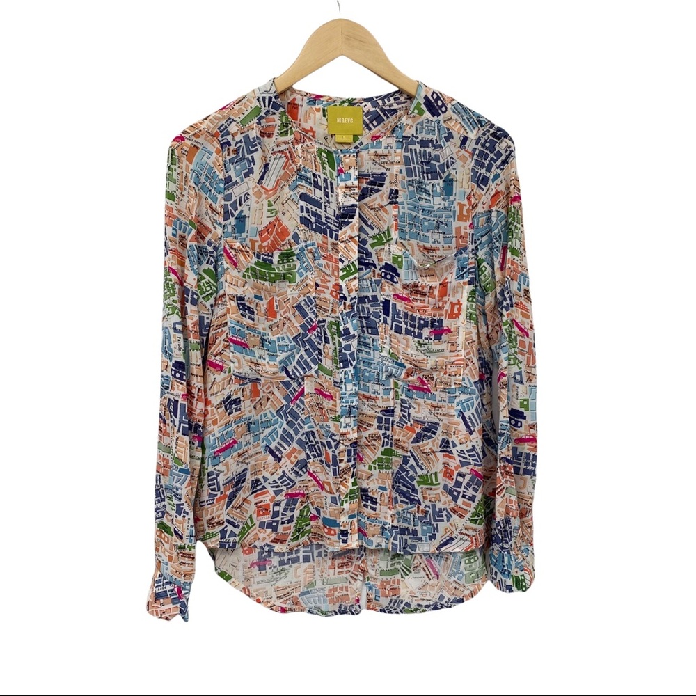 Anthropologie Maeve city map print button front blouse